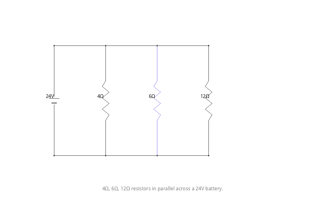 4Ω, 6Ω, 12Ω resistors in parallel across a 24V battery.