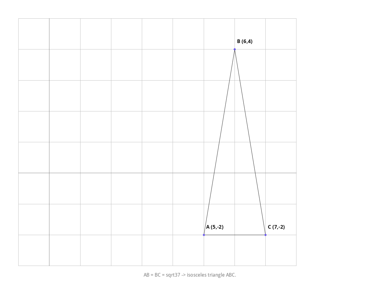 AB = BC = √37 → isosceles triangle.