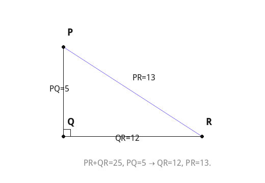 PR+QR=25, PQ=5 → QR=12, PR=13.