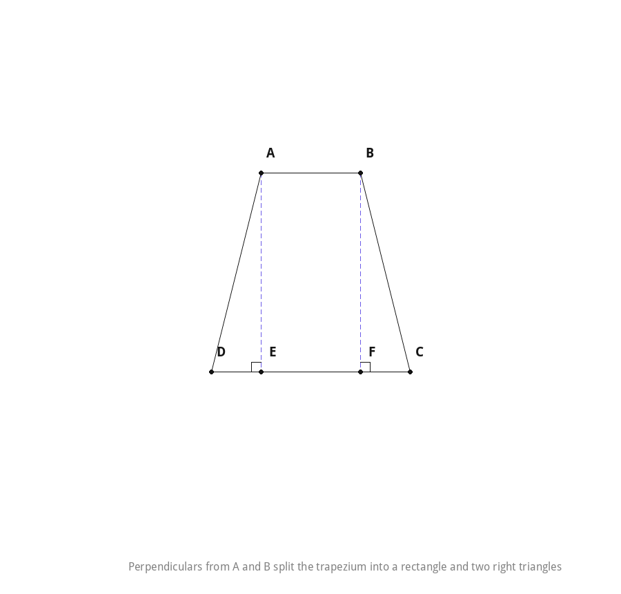 Isosceles trapezium with perpendiculars forming a rectangle and two right triangles